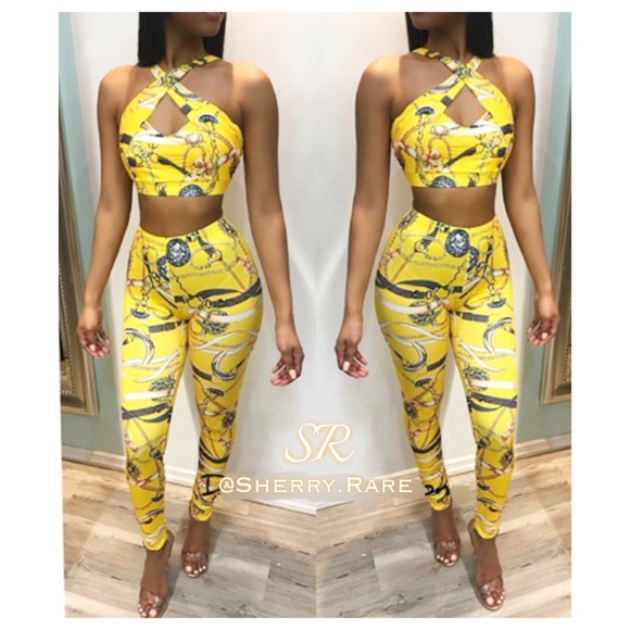 Yellow Printed Pants Set - Picture 5 of 8